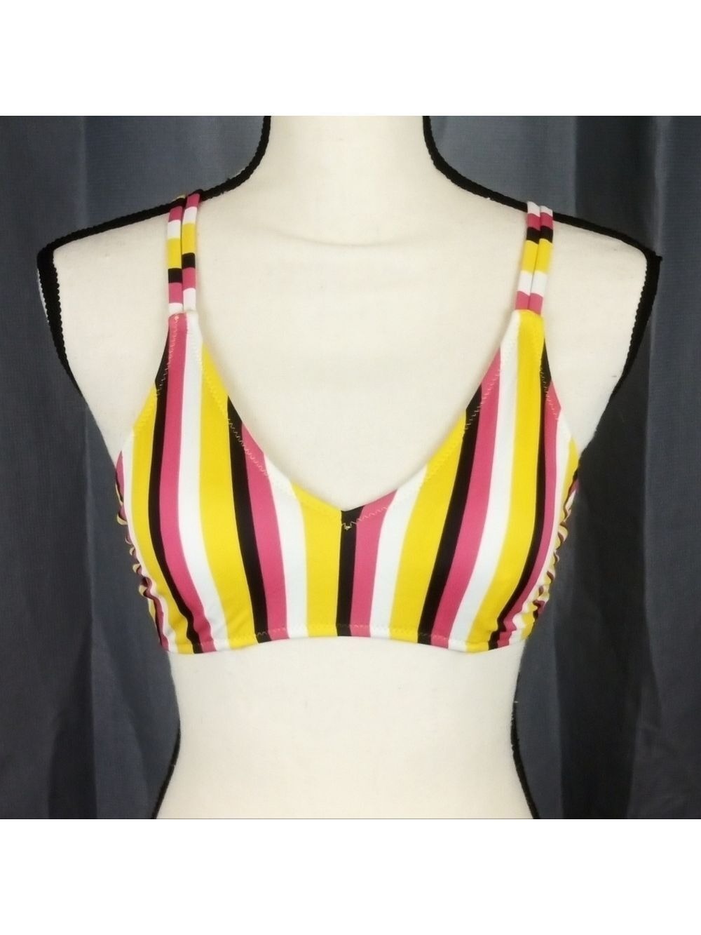 Striped Red and Yellow Bikini Top, Size S